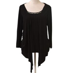 Belldini Black 3/4 Sleeve Top Faux Jacket Embellished Round Neckline Size Large